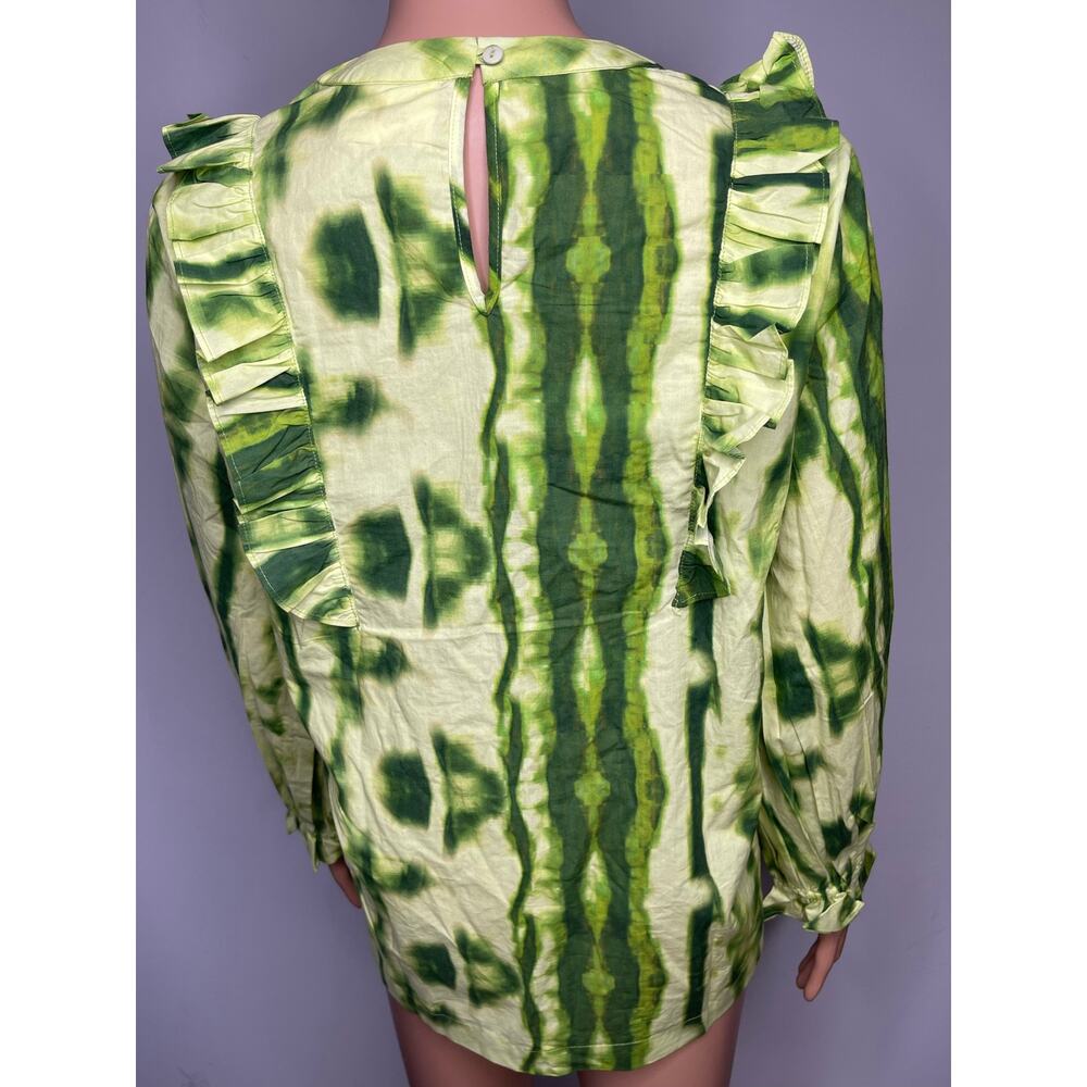 Anthropologie Samant Chauhan Emillia Ruffle Tie-Dye Blouse Size XS Green Boho - Picture 5 of 13